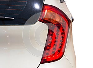 Rear light of a modern white car. New technology