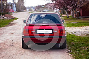 The rear of the old, red, German car