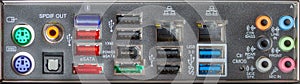 Rear panel computer connectors as background