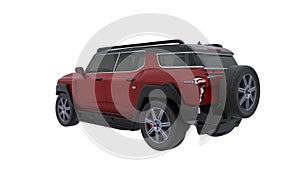 Rear perspective view of a generic modern SUV motor car. Isolated 3D illustration