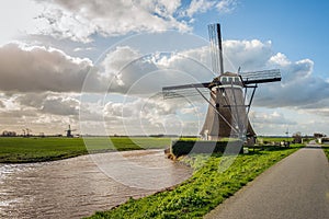 Rear side windmill Achtkante Molen in the Dutch village of Streefkerk