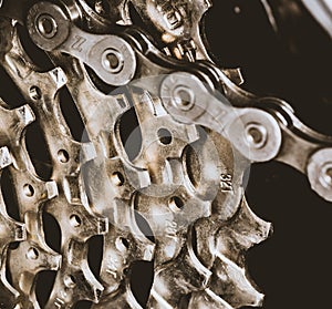 Rear sprocket on a bike close up