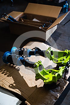 The rear subframe is reinforced and aligned for solid differential mounting and improved chassis rigidity during high-angle drift