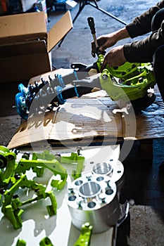 The rear subframe is reinforced and aligned for solid differential mounting and improved chassis rigidity during high-angle drift