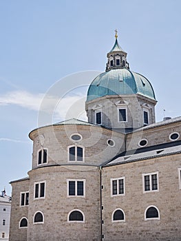 Rear tower with cross of Cathedral of Saints Rupert and Vergilius in Salzburg, Austria photo