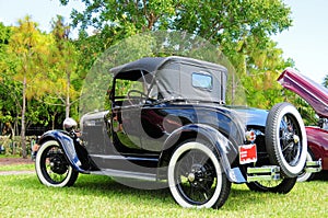 Rear view of 1928 Ford horseless carriage