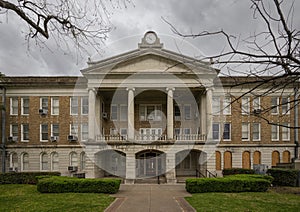 Rear view of the 1928 Uvalde County Courthouse in downtown Uvalde, Texas.