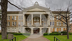 Rear view of the 1928 Uvalde County Courthouse in downtown Uvalde, Texas.