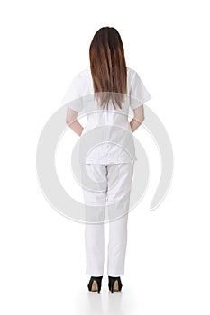 Rear view of Asian nurse