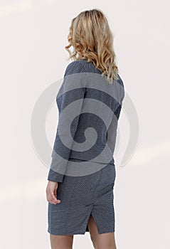 Rear view. business woman looking at blank screen