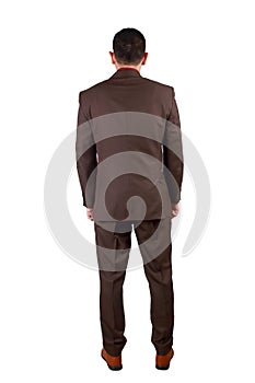 Rear View of of businessman. Full Body Portrait Isolated on White