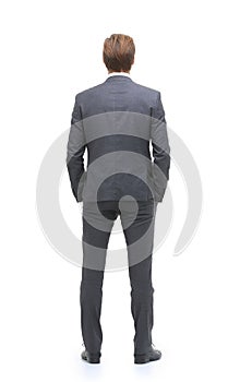 Rear view . businessman looking at copy space