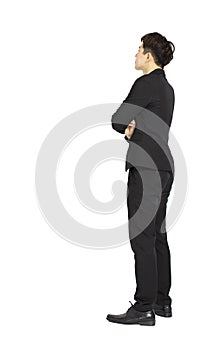 Rear view of Businessman looking copy space