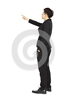 Rear view of Businessman pointing copy space