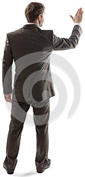 Rear view of businessman touching at copy space