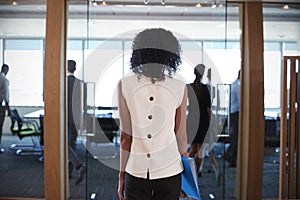 Rear View Of Businesswoman Entering Boardroom For Meeting photo