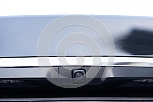 Rear view camera on trunk car safety, car exterior. Luxury car rear view camera close up for parking assistance. Concept