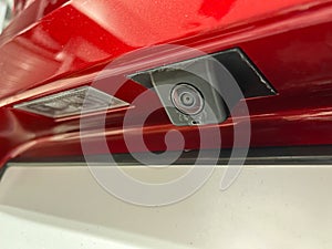 Rear view camera with washer installed on the car