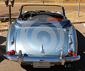 Rear View Of A Classic Antique blue Austin Healey