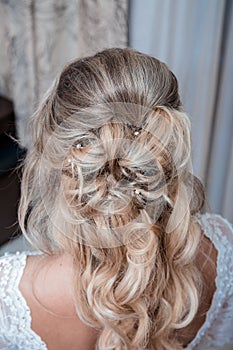 Rear view close-up of the finished wedding hairstyles