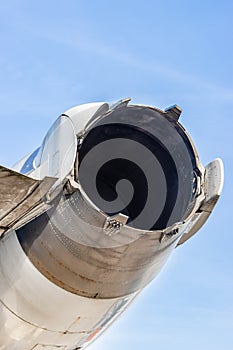 Rear view of a commercial airplane jet engine