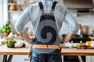 Renovation crew worker in apartment during remodel