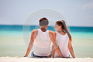 Rear view of couple at beach