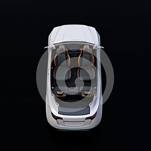 Rear view of cutaway white self-driving Electric SUV car on black background