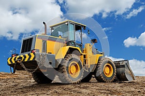 Rear view of diesel wheel loader bulldozer