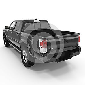 Rear view of empty pick-up truck on white. 3D illustration