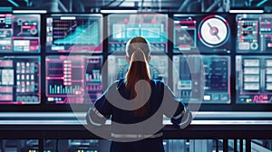 Engineer Monitoring Critical Systems in Control Room