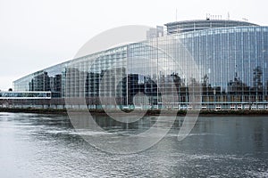 Rear view of the famous european parliament in border the Il river