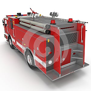 Rear view Fire Engine isolated on white. 3D illustration