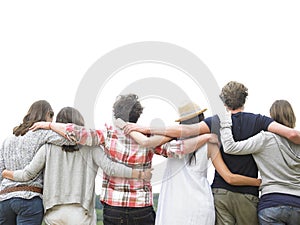 Rear View of Group of Friends Hugging