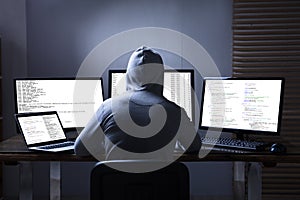 Hacker Using Multiple Computers For Stealing Data