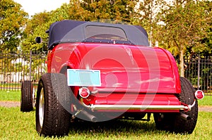 Rear view of horseless carriage