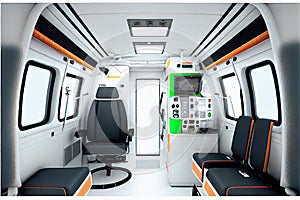 Rear view of the interior of an open ambulance helocopter isolated on a white background