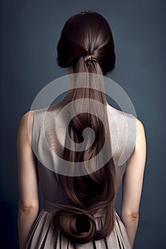 Rear view on long hair haistyle on white background, generative ai