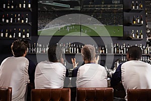 Rear View Of Male Friends Watching Game In Sports Bar