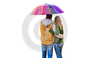 Rear view of man holding umbrella while enjoying the lovely view with his wife in park