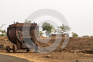 Rear view of a mobile tar or bitumen melting furnace used in road construction