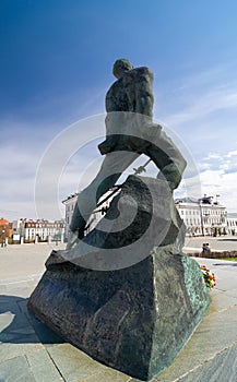 Rear view of the monument to Musa Jalil in Kazan, Russia.