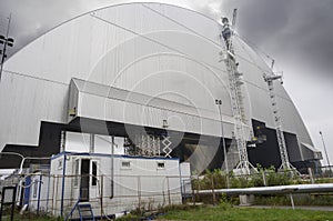 The rear view of the new reactor shelter in Chernobyl nuclear po