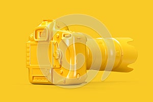 Rear view of nonexistent DSLR camera with zoom lens. 3D illustration