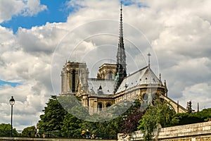Rear view of Notre Dame Cathedral in Paris before the fire,