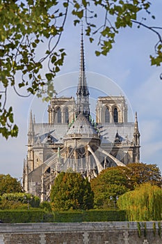 Rear view of Notre Dame cathedral in Paris, France