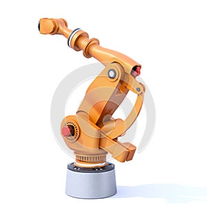 Rear view of oange heavyweight robotic arm isolated on white background