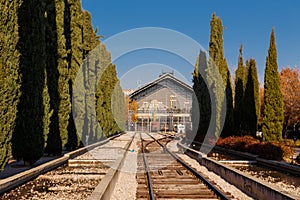 Rear view of old Delicias station in Madrid, Spain photo