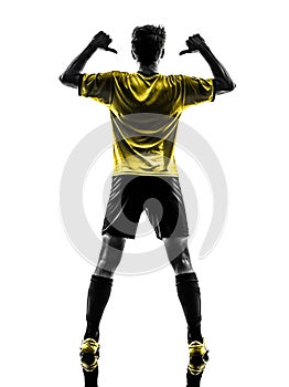 Rear view portrait brazilian soccer football player young man po