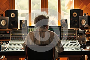 rear view of a producer overseeing a recording session